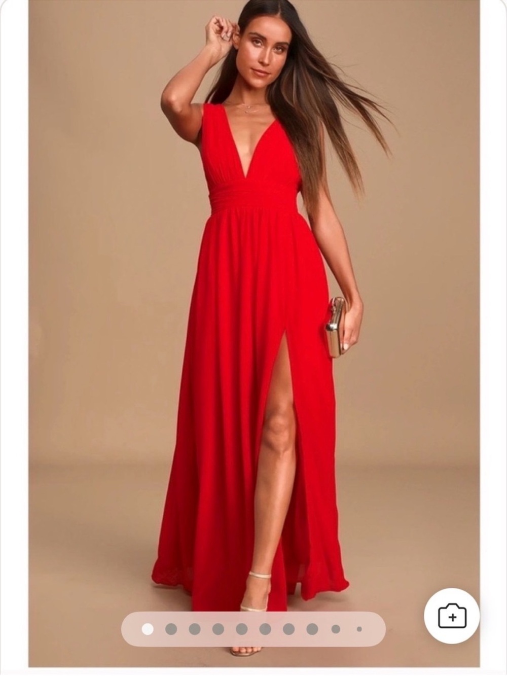 NWT Lulus Heavenly Hues Deep V Neck Formal Maxi Dress in Red - Small